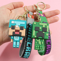 MC pour porte-clés en plastique et caoutchouc souple, pendentif, anneau porte-clés, ornement de voiture, figurine de dessin animé, figurine en PVC type bloc de construction, pendentif de sac
