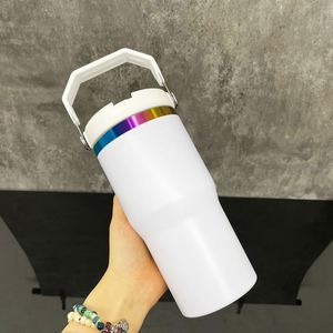 rainbow Underneath Children's 20oz <b>Water</b> <b>Bottle</b> <b>with</b> Portable <b>Handle</b> Colorful rainbow Plated Leak Proof 20oz Flip Straw Tumbler - Product Image 3