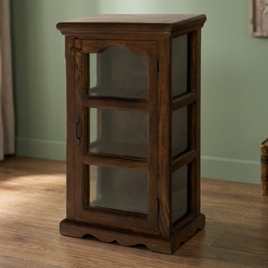 Gabinete de madera de almacenamiento de exhibición de puerta de vidrio y madera de mango sólido con acabado marrón Natural de alta calidad para sala de estar del hogar - Product Image 2