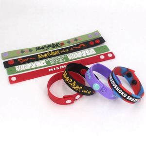Factory Wholesale Custom logo Embossed Relief PVC <b>Bracelet</b> with <b>Adjustable</b> Size PVC Wristband Strap and Plastic Button - Product Image 3