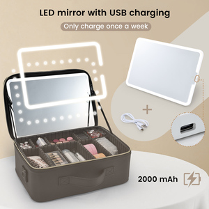 Professional <b>Makeup</b> Bag with <b>LED</b> <b>Mirror</b> Large Capacity <b>Makeup</b> Case Organizer with Adjustable Divider & Detachable Brush Holder - Product Image 5