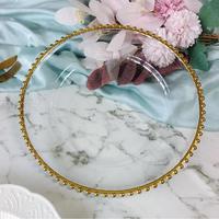 Assiettes de présentation rondes en verre acrylique doré perlé de 13 pouces pour mariage, accessoires de cuisine tendance, vente en gros