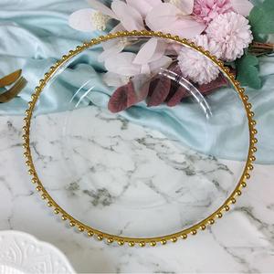 Assiettes <span class=keywords><strong>de</strong></span> présentation rondes en <span class=keywords><strong>verre</strong></span> acrylique doré perlé <span class=keywords><strong>de</strong></span> 13 pouces pour mariage, accessoires <span class=keywords><strong>de</strong></span> <span class=keywords><strong>cuisine</strong></span> tendance, vente en gros - Product Image 6