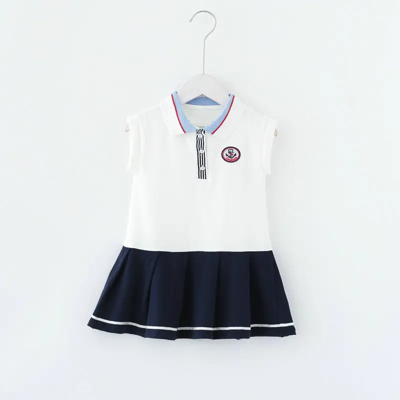 Custom summer Preppy dress casual Short sleeve kid dress Cotton College style casual spandex girls dress