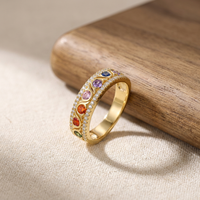 ZG Vintage Bunter Zirkon Breiter Ring Vergoldet Statement-Ring mit Gewelltem Rand für Partys