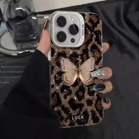 Coques de téléphone portable en gros à imprimé léopard papillon pour iPhone 16 Plus, Apple 15 Pro Max, 14, 13 Pro Max – Étui de téléphone pour l'Europe et l'Amérique