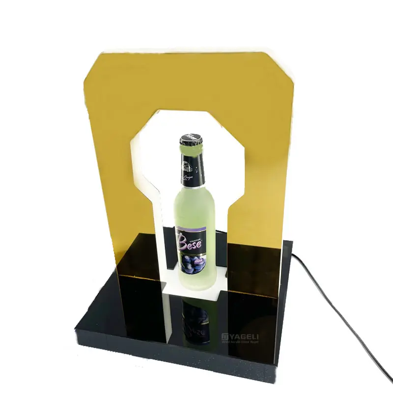 Sadece ekran için LED ile özel siyah şarap şampanya içecek şişesi akrilik vitrin