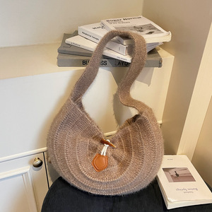 Sac hobo vintage en tricot caramel avec boucle en corne, sac à bandoulière décontracté pour femmes - Product Image 4