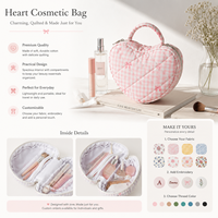 Tas Kosmetik Wanita Kapasitas Besar Portabel Bermotif Bunga dengan Ritsleting, Ramah Lingkungan, Desain Unik, Dapat Digunakan Kembali, Bahan Polyester