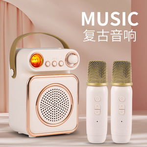Retro Speaker With <b>Microphone</b> Set <b>Wireless</b> Karaoke System For Home Outdoor Use - Product Image 1
