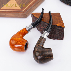 Muxiang Briarwood Smoking Pipe Bent Type 9mm Filter Ring Tobacco Pipe Wooden Accessory - Product Image 3