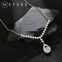 Kalung Liontin Bintang Senyum Model Y Berlapis Rhodium Perak 925 dengan Moissanite Potongan Bulat Brilian 6.5mm&3mm&2mm untuk Wanita