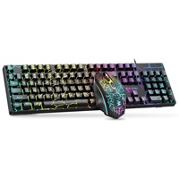 Clavier et souris de jeu filaires USB LED BAJEAL T550, 1600 DPI, 104 touches, touches multimédias, design ergonomique, étanche