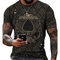 Summer New Poker Series Spades a Printed T-shirt Men's Personality Casual Street Sports Sublimation T-shirt