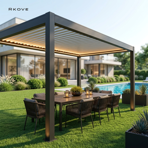 หลังคาอะลูมิเนียม RKOVE ขนาด 3x6 เมตร สีดำ ดีไซน์ทันสมัย สำหรับคลุมลานกลางแจ้ง พร้อมไฟ LED แถบยาว ทนทานต่อสภาพอากาศ โครงเคลือบสีฝุ่น - Product Image 1