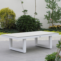Table basse OSMEN Manly moderne en aluminium facile à nettoyer avec garantie de 3 ans, plateau en verre à base céramique pour terrasse extérieure