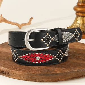 Cinturón <span class=keywords><strong>de</strong></span> Moda para Hombre y <span class=keywords><strong>Mujer</strong></span>, Estilo Y2K, Hebilla <span class=keywords><strong>de</strong></span> Aleación, Cuero PU <span class=keywords><strong>de</strong></span> Alta Calidad, Tachuelas, Estilo Hip Hop Punk Americano, Negro, Venta al Por Mayor - Product Image 4