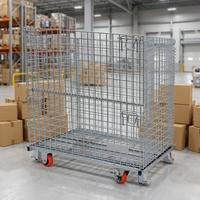 Cage à palettes en treillis métallique galvanisé OEM, conteneur en acier pliable avec barre de verrouillage à ressort à porte basculante, entrée 4 voies, personnalisable pour usine