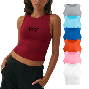 Slim Fit Zomer Katoenen Cropped <span class=keywords><strong>Tops</strong></span> Mouwloos Sexy Baby Tee Hiphop Stijl High Xl Aanpasbare <span class=keywords><strong>Tops</strong></span> Dames Groothandel - Product Image 1