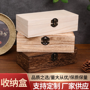 Paulownia Wood Rectangular Storage Box 20x10x6cm Flip Top Jewelry Box <b>Gift</b> Packaging Box <b>Retro</b> Style - Product Image 2