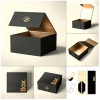 Boîte en carton pliable magnétique de luxe personnalisée pour cadeaux, vêtements, chaussures, avec logo estampé or