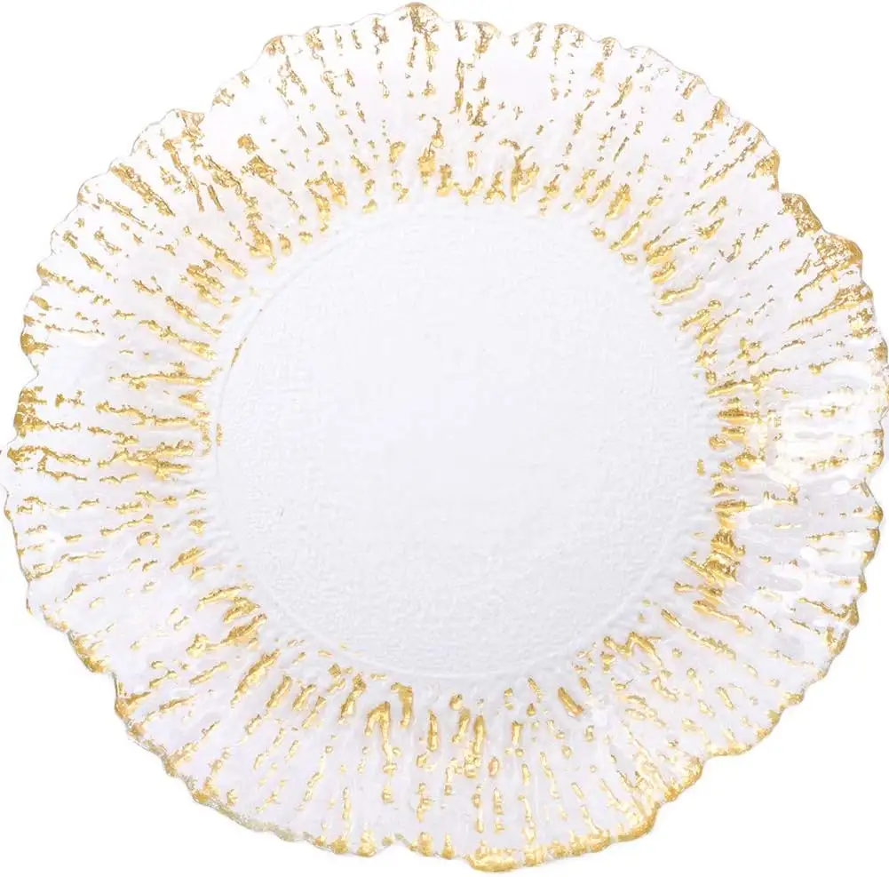 Wholesale custom logo color packing Reef Glass Charger Plates Gold Foil Luster Rim Starburst Table Setting