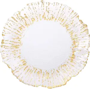 Wholesale custom logo color packing Reef Glass Charger Plates Gold Foil Luster Rim Starburst Table Setting