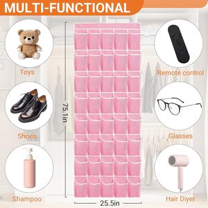 40 Pocket Over The Door <b>Shoe</b> Organizer Pink Mesh Hanging Storage For <b>Shoes</b> Behind Door Wall Mount - Product Image 3