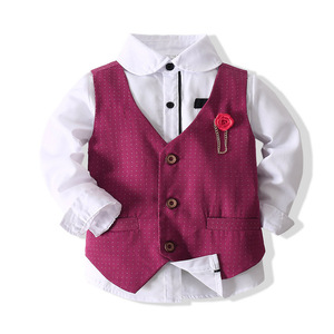 Vêtements décontractés pour enfants, ensembles de marques pour bébés, ensembles de pantalons à bretelles et chemises pour garçons, vente en gros - Product Image 3