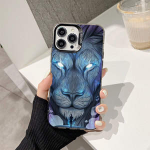 Luxe Big <span class=keywords><strong>Lion</strong></span> Impression <span class=keywords><strong>Argent</strong></span> Galvanisé Clé TPU PC Housse de Téléphone Portable pour Iphone X Xr Xs 11 12 13 14 15 16 17 Pro Max - Product Image 2