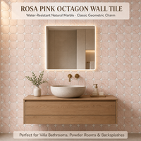 Mosaïque octogonale en marbre naturel couleur rose pâle, pierre polie, revêtement mural et de sol, support en maille