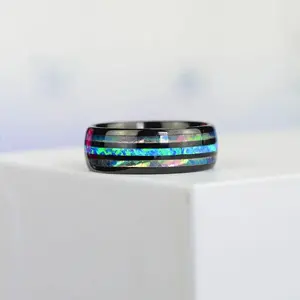 Wolfram-Ring-Einlage Abalone-Schale und Opal Luxusringe für Männer Großhandel Wolfram-Carbid-Ringe