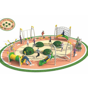 Set da Gioco con Struttura Verde, Tetti a Foglia, Reti da Arrampicata, Scivoli e Altalene, Ecologico, Antiscivolo e Sicuro per Parchi all'Aperto per Bambini - Product Image 1