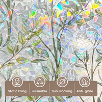 JoyShine Moderne PVC Statische Fensterfolie 3D Buntglas Sichtschutzfolie für Badezimmer und Bürodekoration