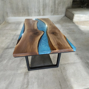 Tavolino da Caffè di Lusso con Bordo Vivo Stile Fiume, Lastre di <span class=keywords><strong>Legno</strong></span>, Tavoli da Pranzo, Tavoli Stile Fiume <span class=keywords><strong>in</strong></span> Resina Epossidica, <span class=keywords><strong>Legno</strong></span> Massello su Misura - Product Image 2