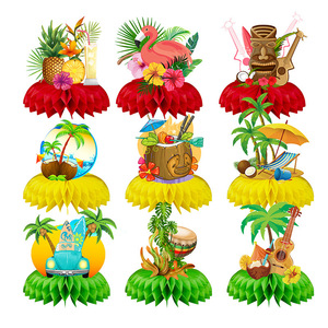 Centro de Mesa de Panal Hawaiano con Flamencos, Centros de Mesa Tropicales de Panal para Fiesta Temática de Verano Hawaiana <span class=keywords><strong>Aloha</strong></span> - Product Image 1