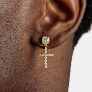 Luxury Gold Cross Dangle <b>Earrings</b> for <b>Men</b> and Women Iced Out Round Cut Diamond Style Hip Hop Fashion Jewelry - Product Image 1