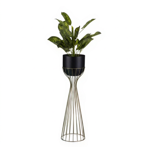 Pot de fleurs en métal noir avec support en fil métallique haut, pot de fleurs décoratif moderne pour plantes d'intérieur, salon, chambre, bureau - Product Image 1