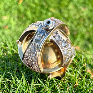 Anillo de Cóctel de Oro Real Sólido de 10K para Mujer con Diamantes Redondos Engastados en Pavé, Estilo Glamuroso, Regalo de Boda, Joyería - Product Image 1
