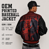 Blouson de baseball imprimé pour homme en mélange de laine avec manches en cuir PU, motif graphique au dos, détails cloutés, logo personnalisé, usine OEM ODM