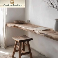Wandmontierter Massivholz-Esstisch für Kleine Wohnungen - Minimalistisches Unregelmäßiges Kampferholz-Design Klappbare Rechteckige Form