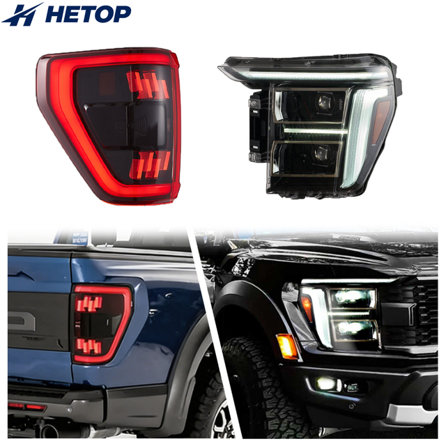 HETOP for F150 Headlight Taillight 2021-2025 Set Custom 13th Dual Beam Upgrade LED Sequential Turn Signal Tail Lamp for Ford