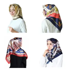 CCY Satin Square Scarfs Headbands Muslim Hijab Women Dubai Hair Wraps Bandana Turban Printed Thdung Silk Neckcloth Scarves