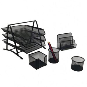 Metal <b>Desk</b> Organizer Office <b>Desk</b> <b>Set</b> 5 Desktop Accessories Includes File Paper Tray Mail Letter Organizer Pen Cup - Product Image 2