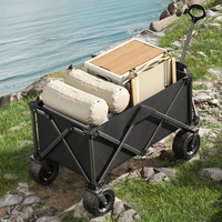 Chariot de camping pliable d'extérieur, chariot de plage à grande capacité avec grandes roues, chariot utilitaire portable et pliable