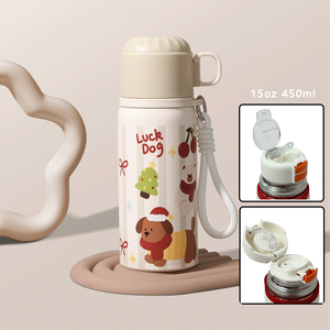 ขวดน้ำเด็ก 15 ออนซ์ 450 มล. สแตนเลส พร้อมฝาปิดแบบหลอดดูด ปราศจากสาร BPA ขวดน้ำสแตนเลสสำหรับเด็ก - Product Image 5