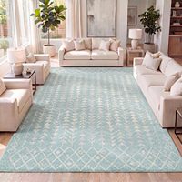 Tapis d'intérieur de style marocain 8x10 pieds, motif floral turquoise et crème, style bohème scandinave pour salon