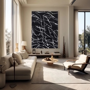 Art mural neutre, art mural 3D, art mural vertical noir abstrait minimaliste contemporain Wabi Sabi pour la décoration de la maison et la galerie - Product Image 3