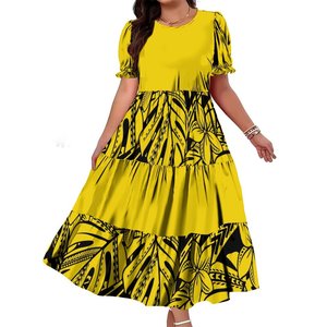 2025 nuovo arrivo abito largo con Design plissettato personalizzato polinesiano tribale hawaiano da donna a balze a bolle manica corta - Product Image 3
