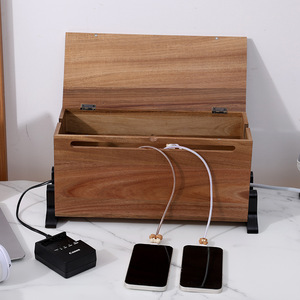 Caja organizadora de cables de escritorio Jensen, caja de gestión de tiras de alimentación de madera maciza con almacenamiento de cables oculto para uso en el hogar y la oficina - Product Image 3